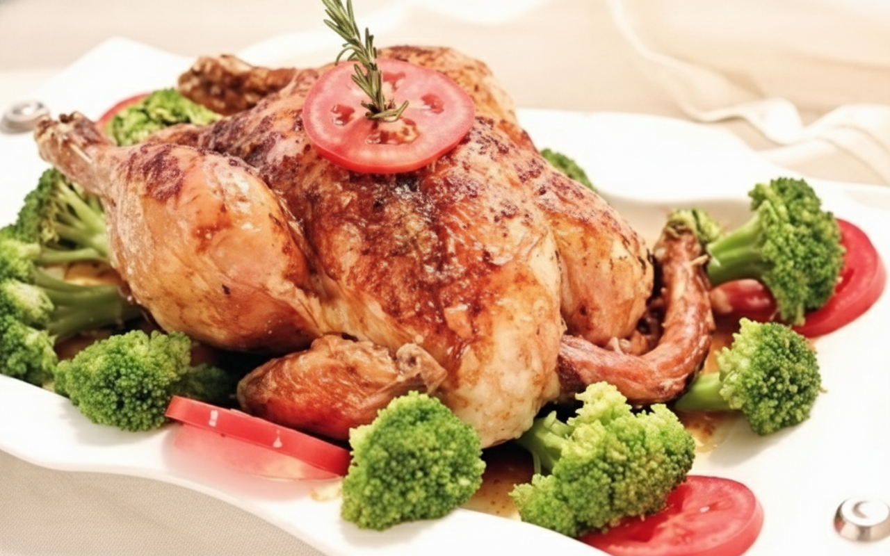 مرغ شکم پر با قارچ