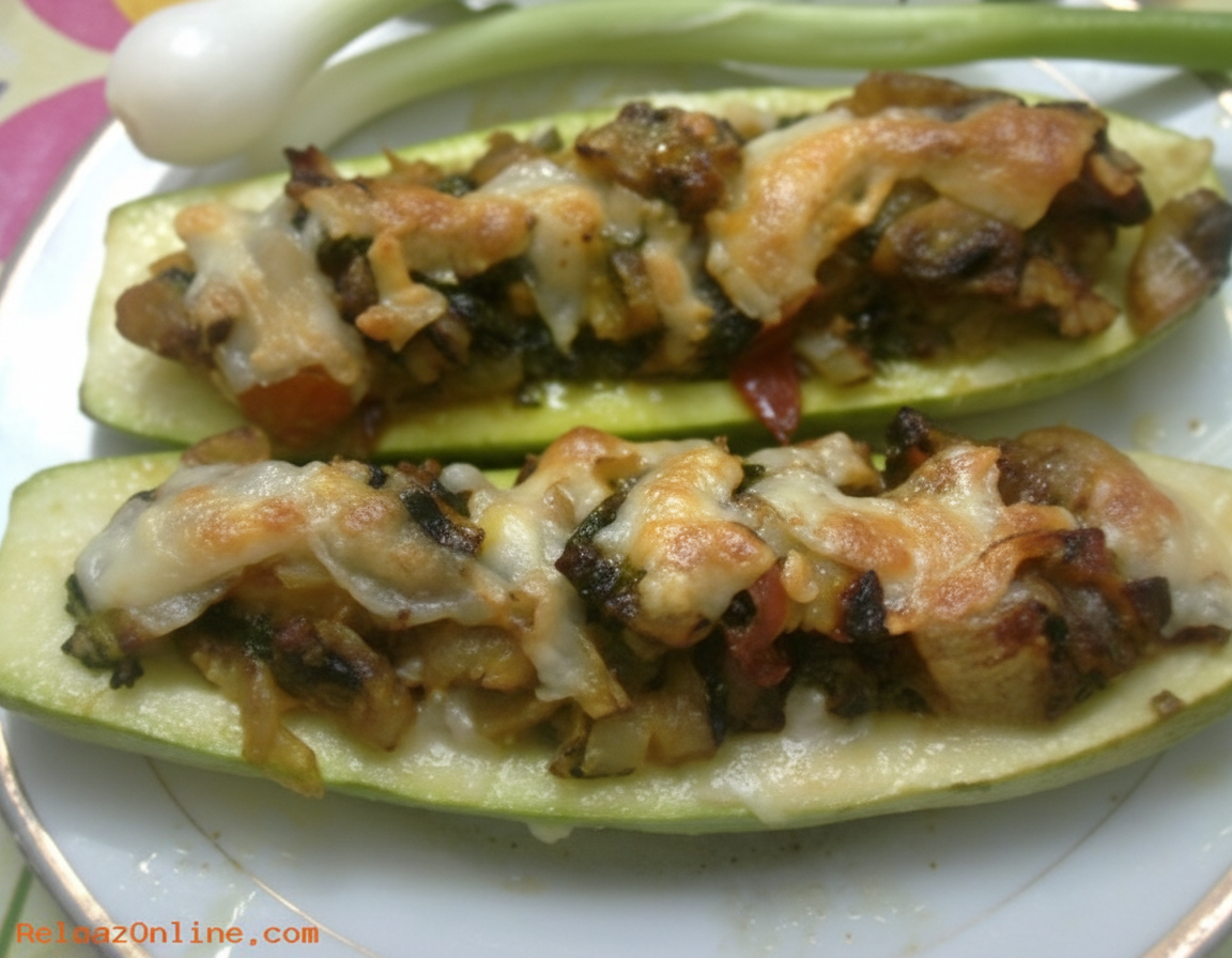 کدو با قارچ و پیازچه