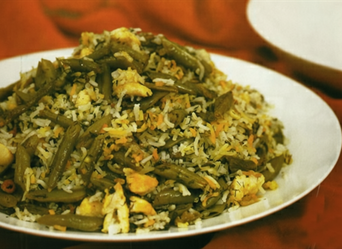 لوبیا پلو با سبزی