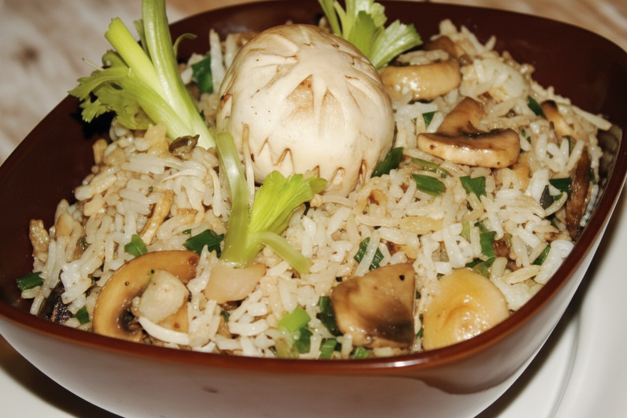خوراک قارچ با برنج