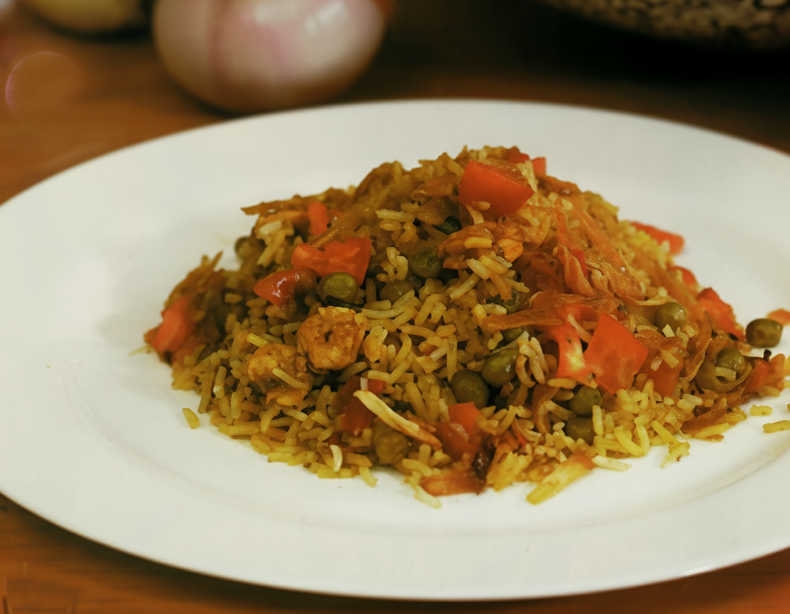 میگو پلو با نخود فرنگی