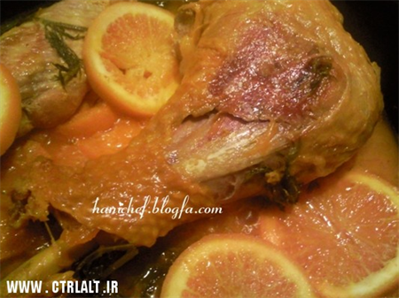 خوراک بوقلمون با سس پرتقال