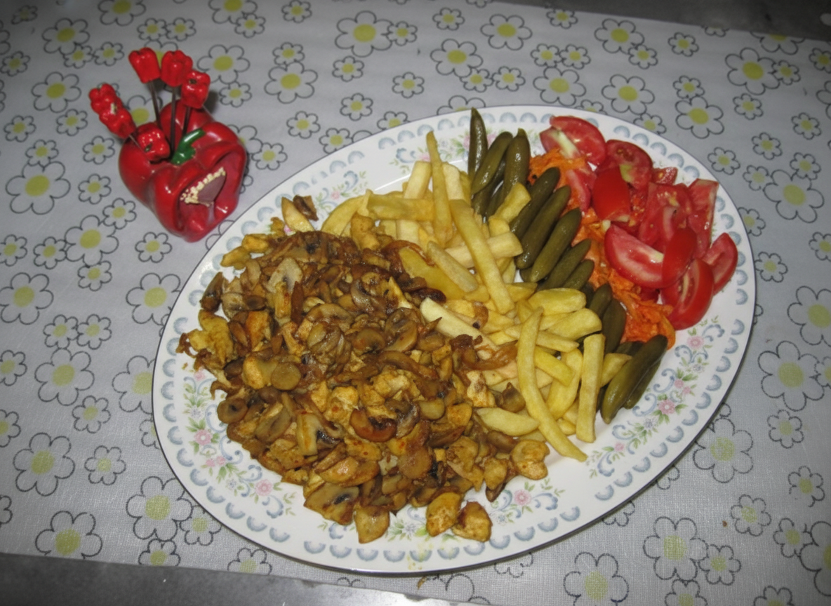 خوراک مرغ با قارچ