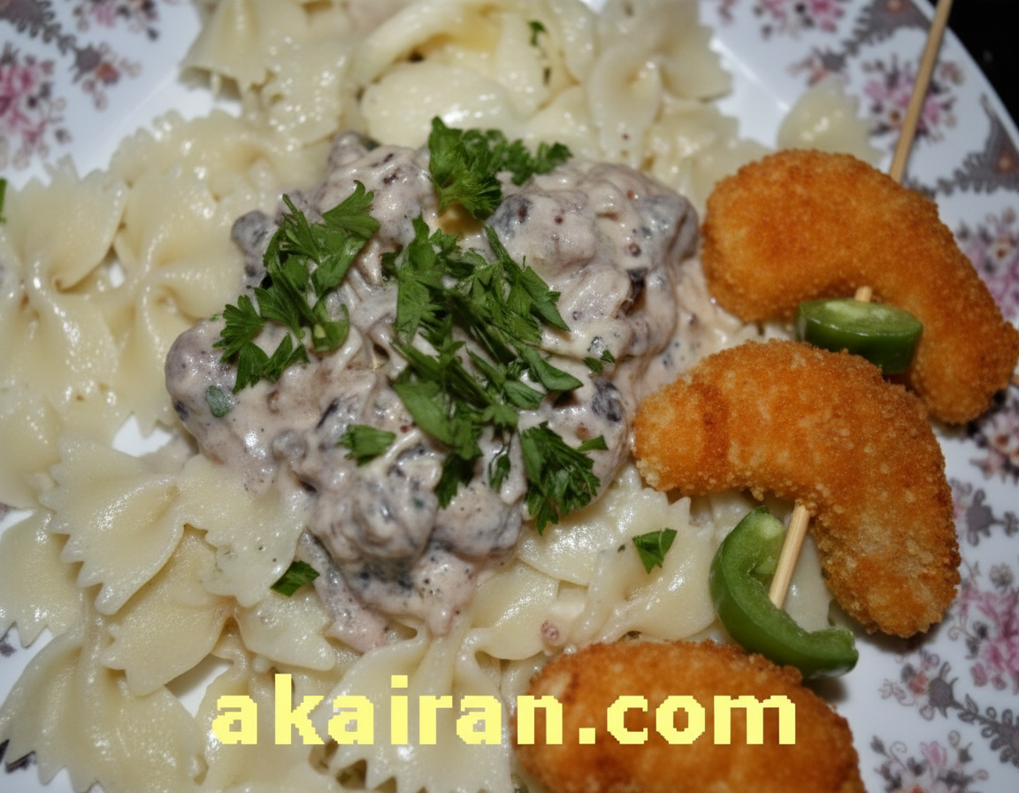 فارفاله میگو با سس قارچ