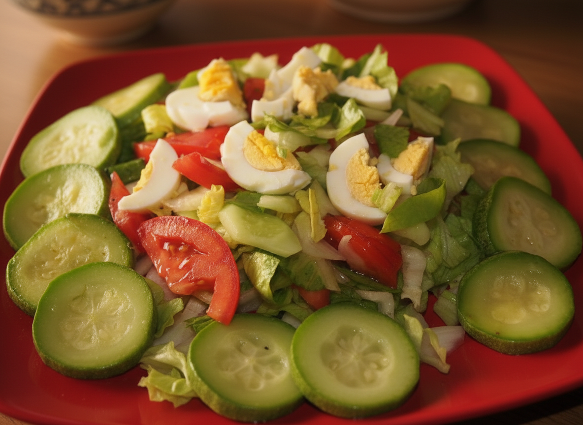 سالاد کاهو با تخم مرغ و کدوسبز