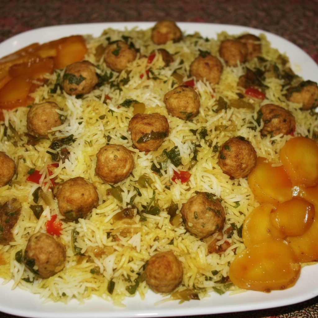 پلو با پیازچه و مرغ