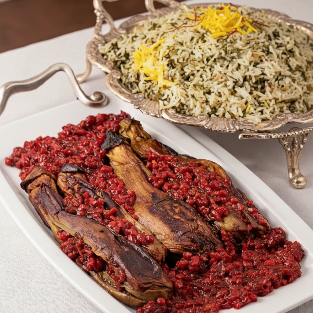 خورشت بادنجان با انار دون