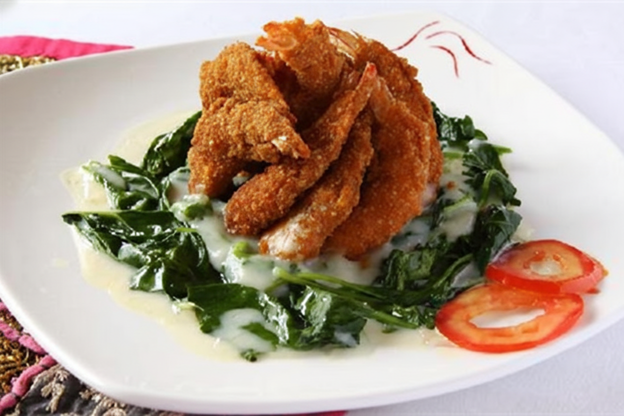 میگو سوخاری با اسفناج