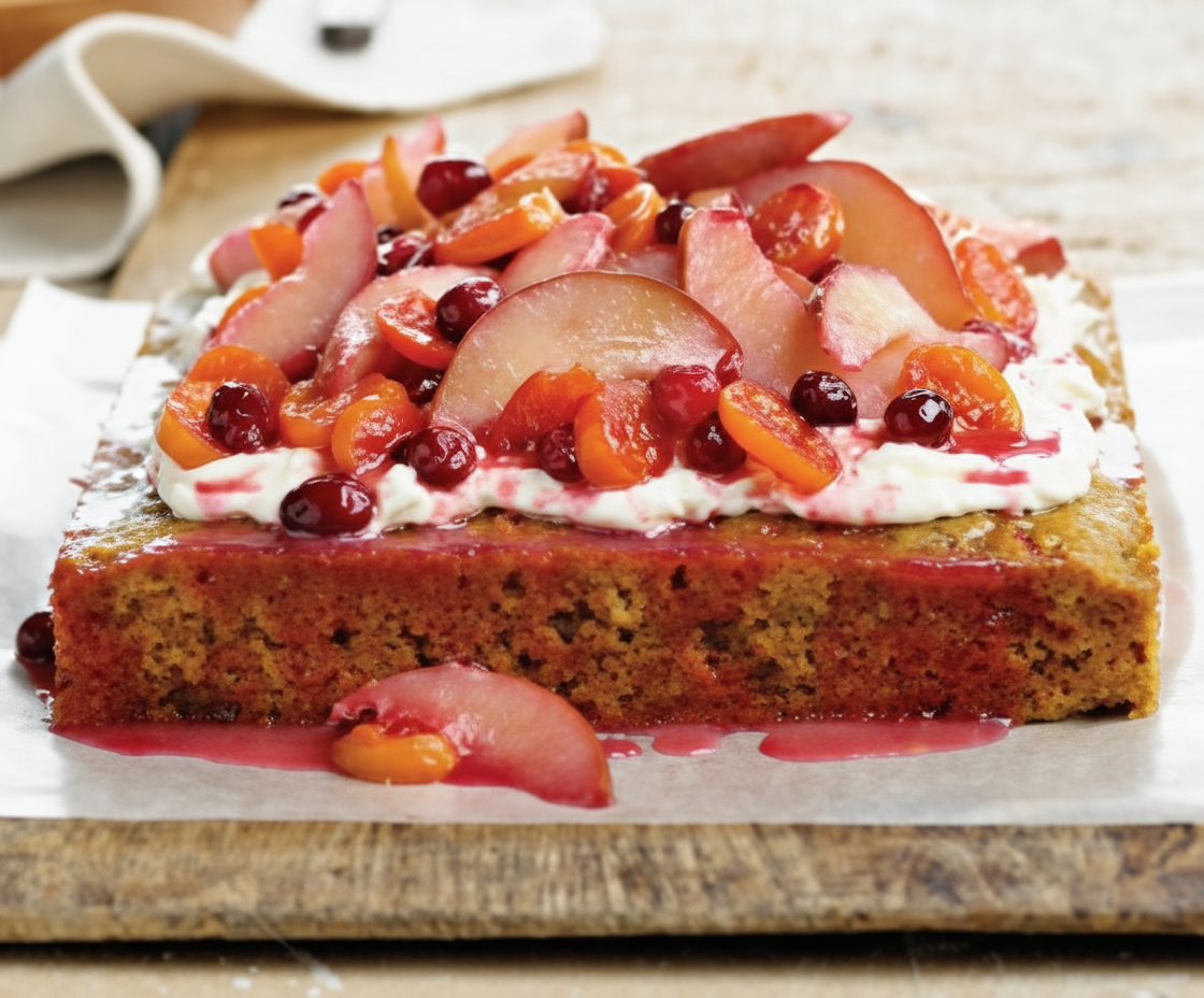 کیک هویج با میوهای تابستانی