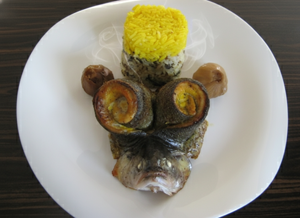 سبزی پلو با قزل آلای مدل دار