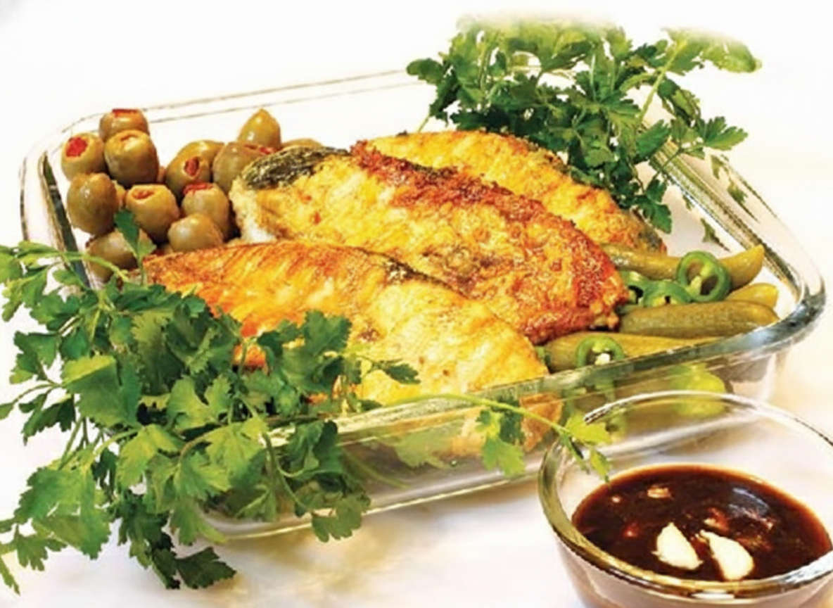 استیک ماهی شیر با سس سیر