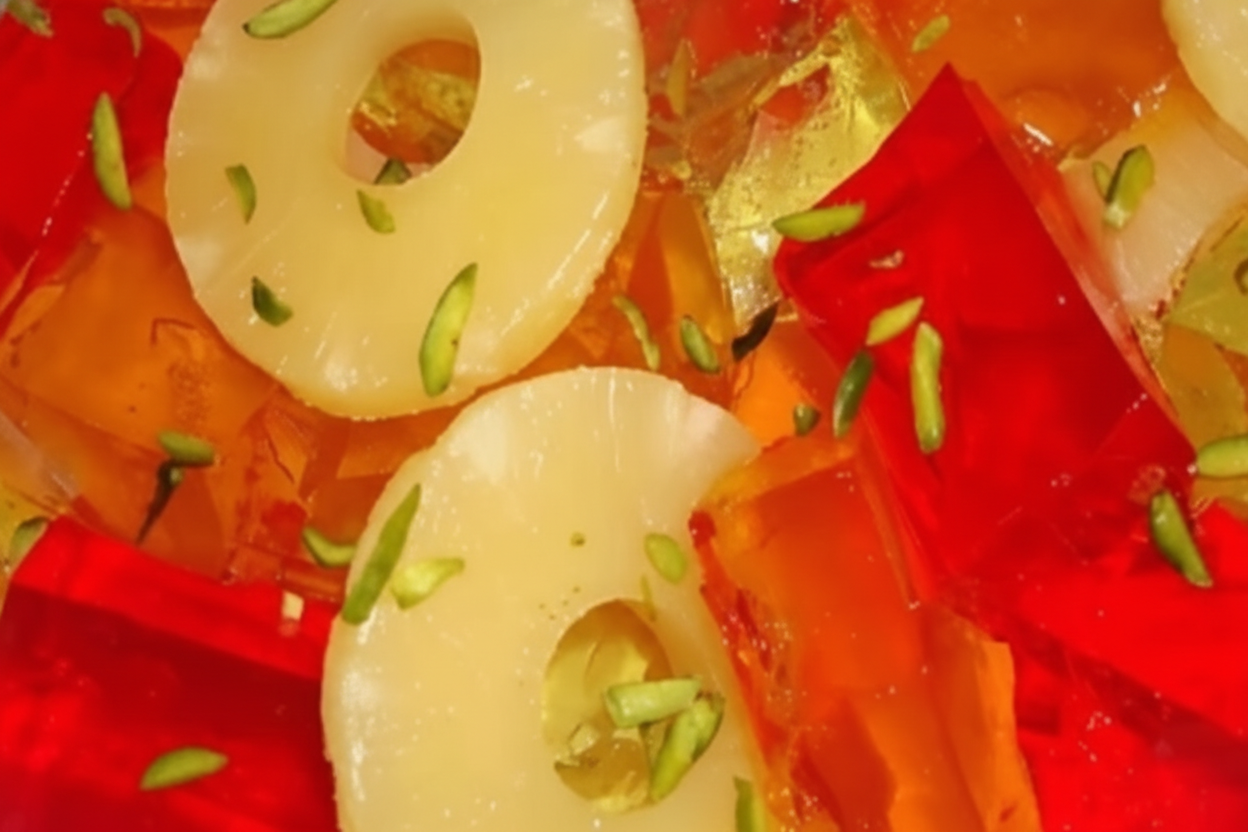 ژله مکعبی با کمپوت آناناس