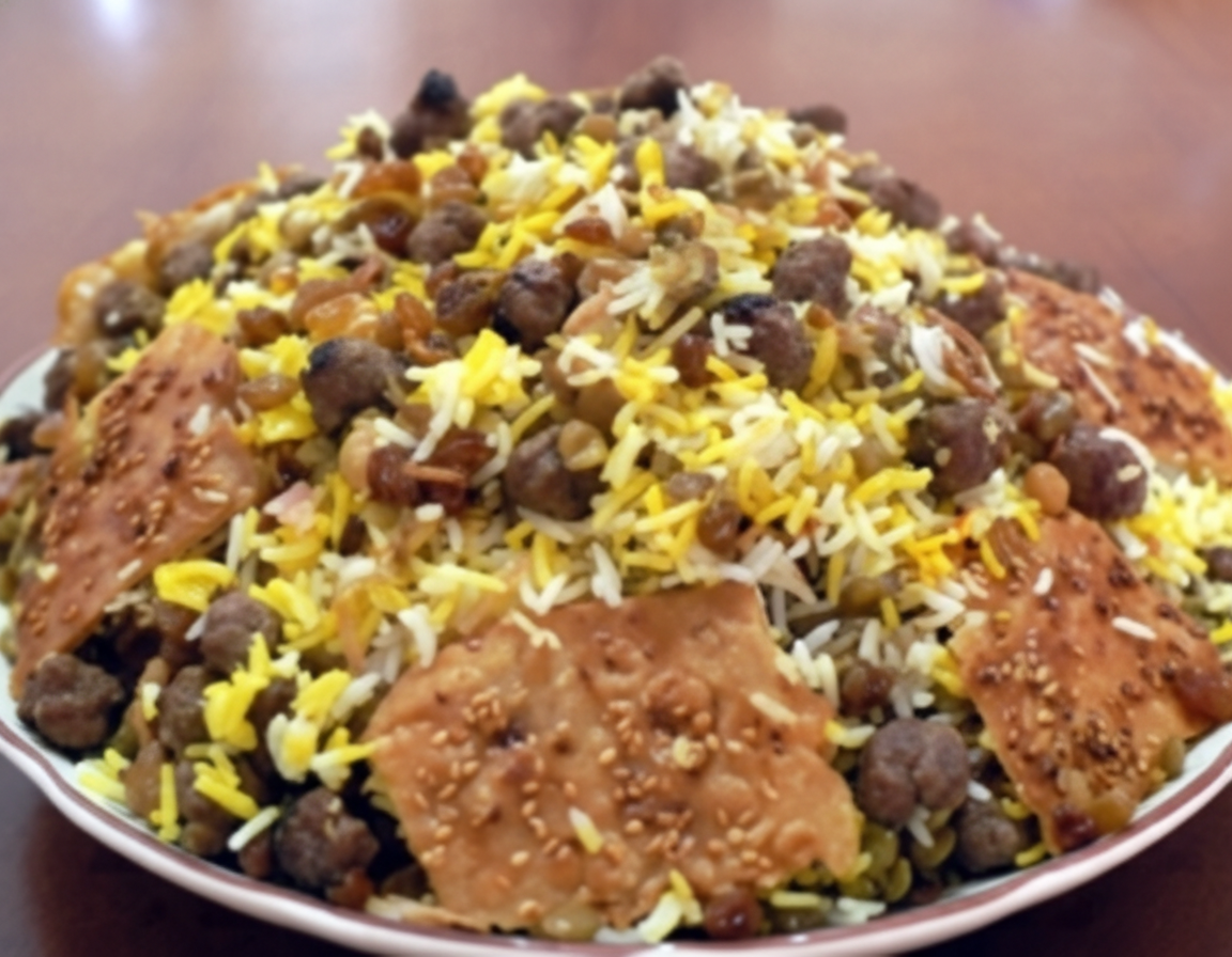 عدس پلو با کوفته ریزه