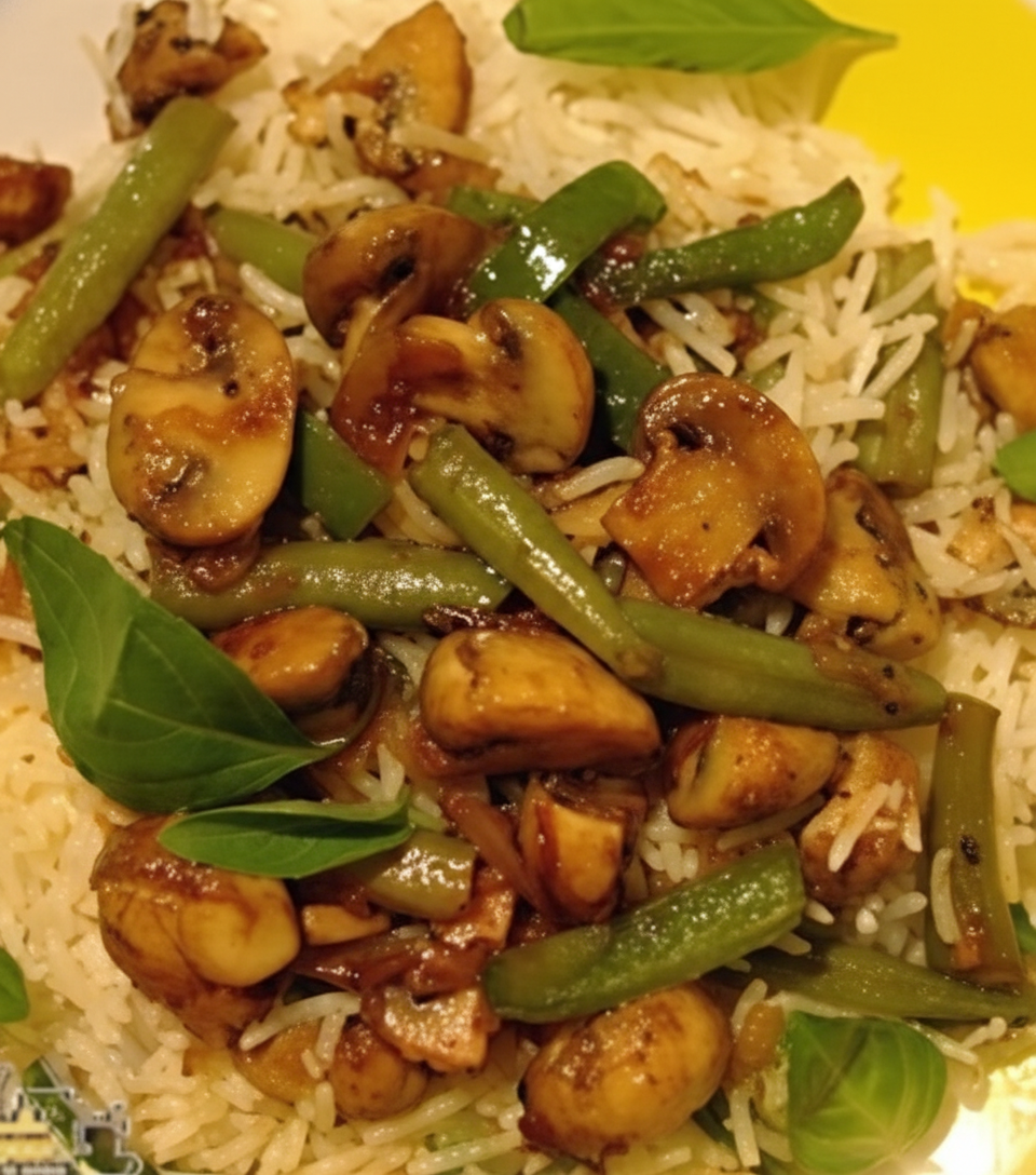 پلو قارچ با ریحان