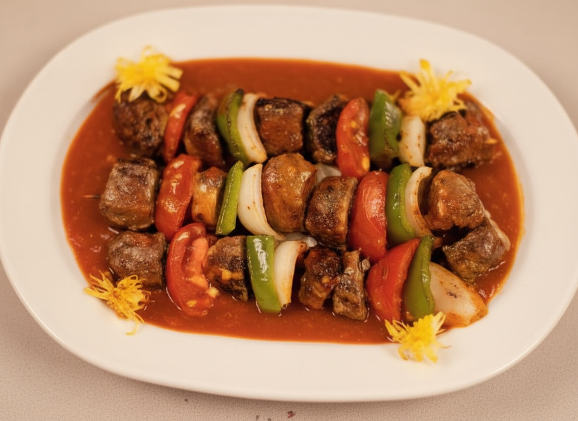 کباب با قارچ و فلفل